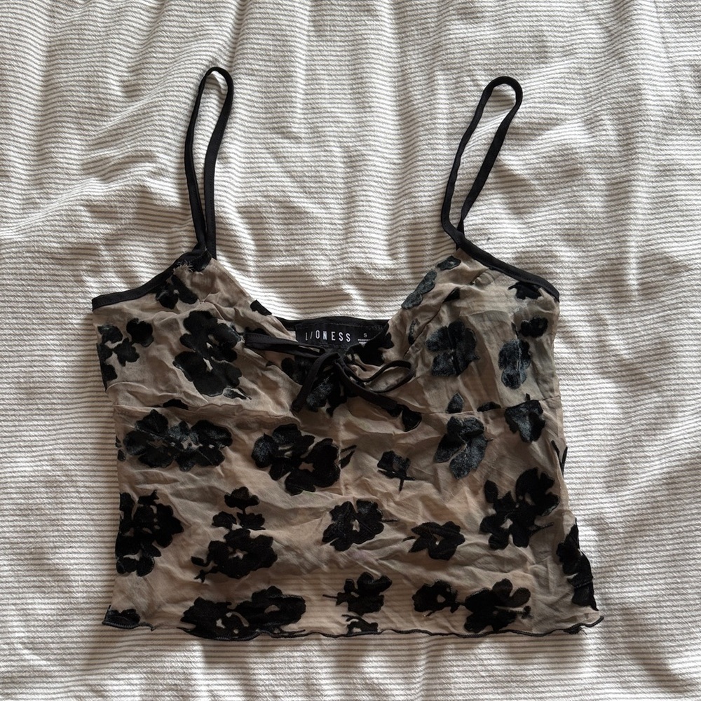 Black Floral Mesh Women's Top